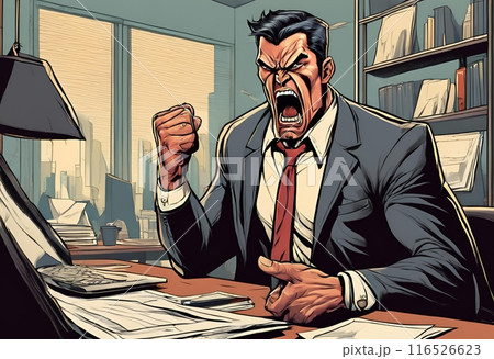 パソコンの前で怒っているスーツを着た男性のイラスト 116526623