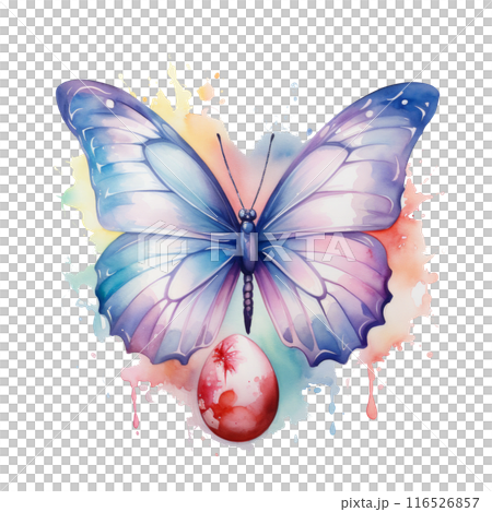 A whimsical watercolor butterfly landing on a pastel Easter egg 116526857