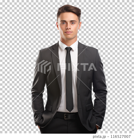 young businessman in a suit standing isolated 116527007