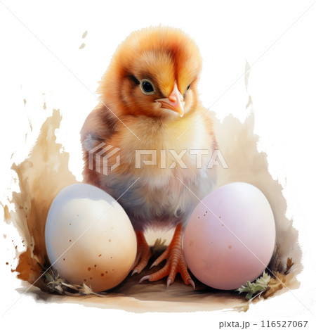 A charming watercolor chick hatching from an egg 116527067