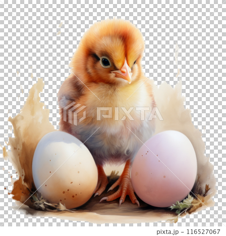 A charming watercolor chick hatching from an egg 116527067