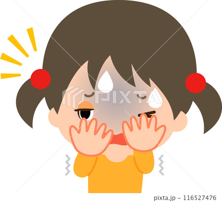 怖がりながら薄目を開ける女の子、怖いもの見たさ 116527476