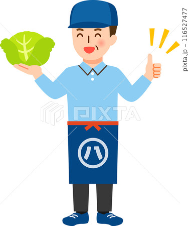 キャベツを持ちサムズアップする八百屋の店員 116527477
