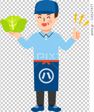 キャベツを持ちサムズアップする八百屋の店員 116527477
