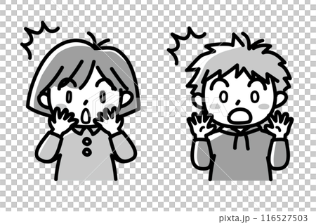Children's facial expressions_surprised_boy and girl set 03_monochrome Children's facial expressions_surprised_boy and girl set 03_monochrome 116527503