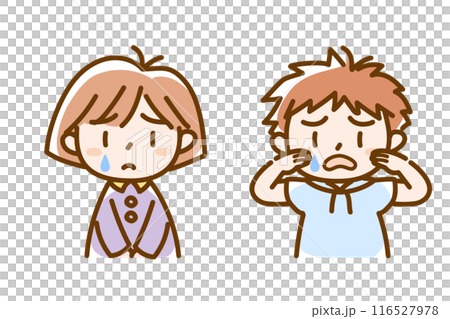 Children's facial expressions_crying_boy and girl set 04_pastel colors Children's facial expressions_crying_boy and girl set 04_pastel colors 116527978