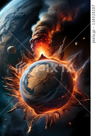 炎と水が渦巻く抽象的な背景 116528107