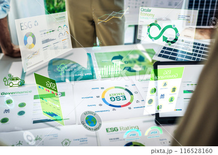 close up diversity team brainstorming focused on ESG (environment,social,governance) for sdgs goals in a sustainable green office close up diversity team brainstorming focused on ESG (environment,social,governance) for sdgs goals in a sustainable green office 116528160