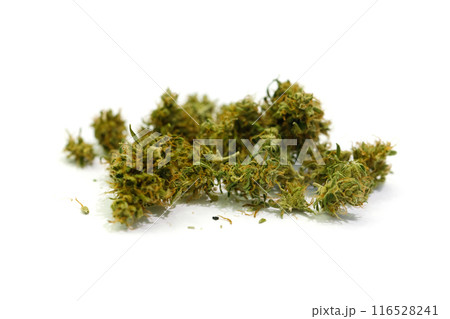 Close up of medical marijuana buds on white background 116528241