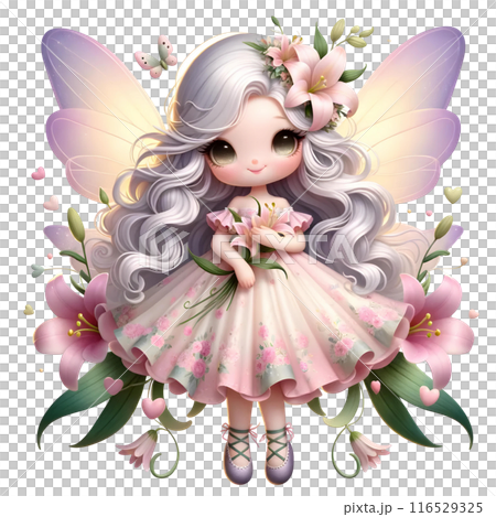 a fairy with  lilies flowers  116529325