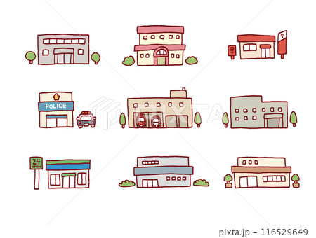手描きのゆるくかわいい建物のイラスト 手描きのゆるくかわいい建物のイラスト 116529649
