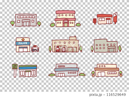 手描きのゆるくかわいい建物のイラスト 手描きのゆるくかわいい建物のイラスト 116529649
