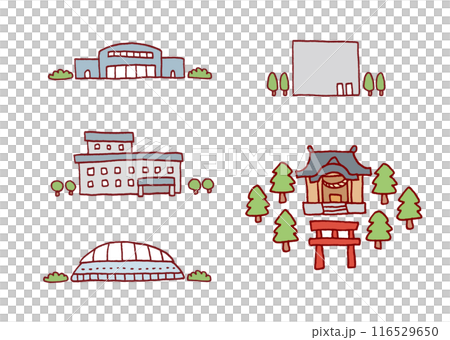 Hand-drawn illustrations of cute buildings 116529650