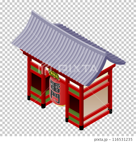 Isometric illustration of "Asakusa Kaminarimon" that becomes a city when arranged 116531235
