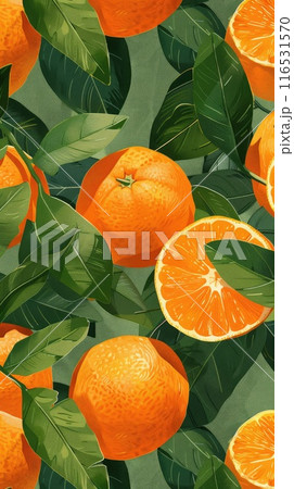 clementine- mandarin fruit and leaf background 116531570
