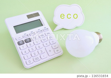 ecoの文字と計算機とLED電球 116531654