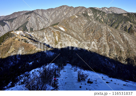 雪の丹沢山地　三ノ塔を通る表尾根の縦走路　鍋割山　塔ノ岳　日本百名山の丹沢山 116531837
