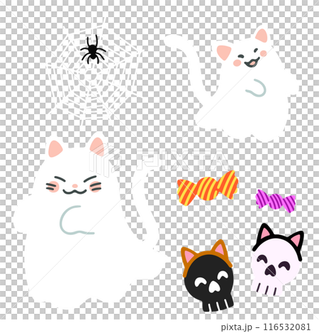 Simple and cute cat Halloween illustration set (no main lines) Simple and cute cat Halloween illustration set (no main lines) 116532081
