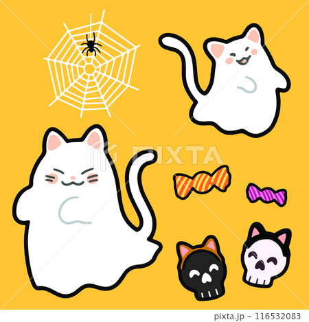 シンプルで可愛い猫のハロウィンのイラストセット　主線あり 116532083