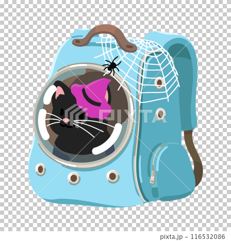 ペット用キャリーに入るハロウィンの黒猫のイラスト　主線なし 116532086