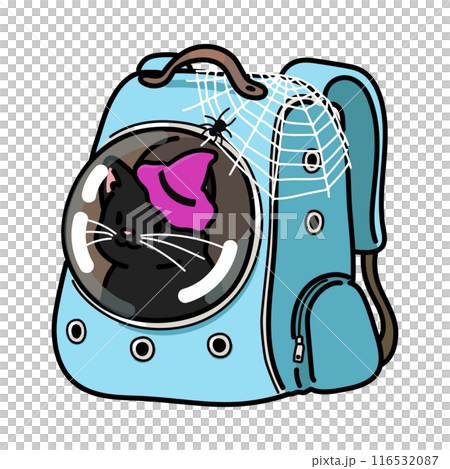 Halloween illustration of a black cat in a pet carrier (with outline) 116532087