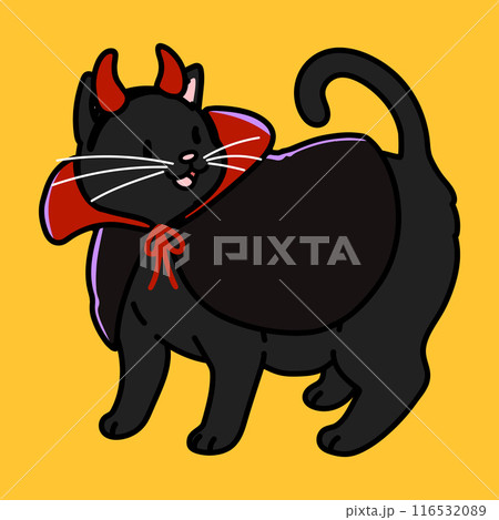笑顔で鳴くシンプルで可愛いハロウィンの黒猫のイラスト 主線あり 笑顔で鳴くシンプルで可愛いハロウィンの黒猫のイラスト 主線あり 116532089