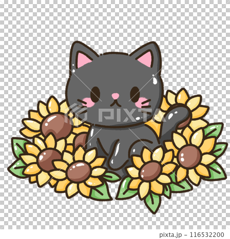 Hand drawn doodle illustration kawaii cute black cat named Luna kitten Fall sunflower thanksgiving decoration,halloween, autumn Hand drawn doodle illustration kawaii cute black cat named Luna kitten Fall sunflower thanksgiving decoration,halloween, autumn 116532200