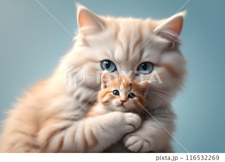 cute loving two cats, dad and son 116532269