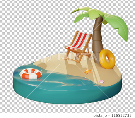 Palm trees on the beach and lounge chair summer Vacation 116532735