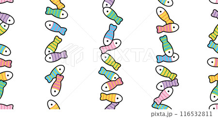 fish Seamless pattern vector tuna salmon doodle colorful striped cartoon shark dolphin ocean sea gift wrapping paper tile background repeat wallpaper illustration scarf isolated pet animal design 116532811