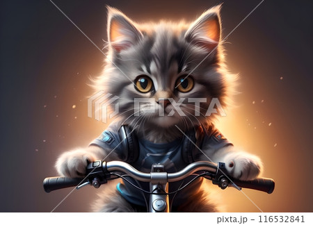 sports cat rides a bike, plays sports 116532841