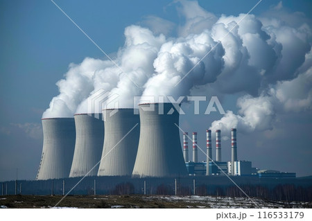 White smoke coming out of the nuclear plants. 116533179