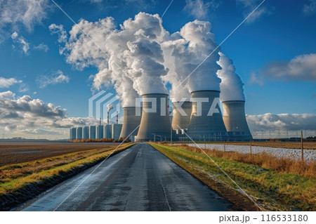 White smoke coming out of the nuclear plants. White smoke coming out of the nuclear plants. 116533180