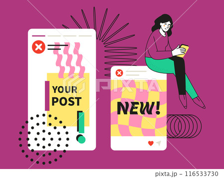New post with important information - social media screens templates illustration New post with important information - social media screens templates illustration 116533730