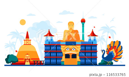 Religious temples of Sri Lanka - modern colored vector illustration Religious temples of Sri Lanka - modern colored vector illustration 116533765