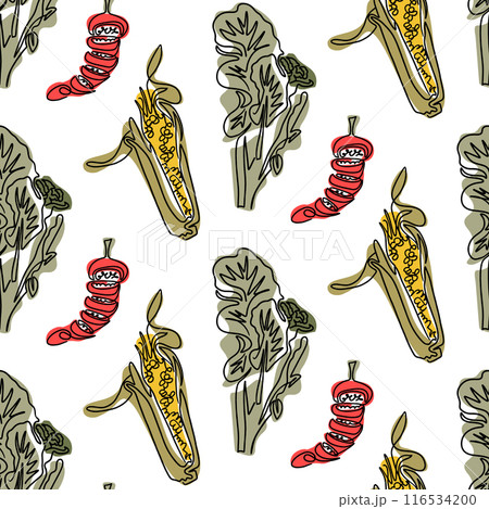 Vegan friendly seamless pattern with vegetables 116534200