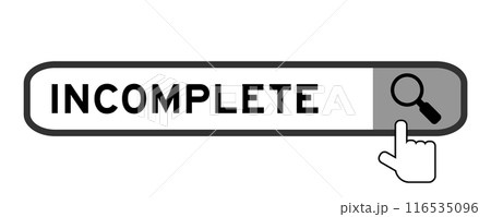Search banner in word incomplete with hand over magnifier icon on white background 116535096