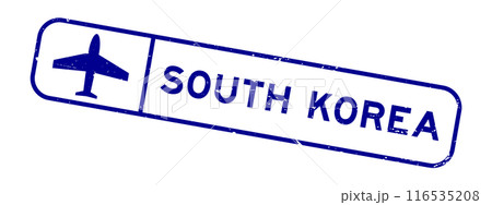 Grunge blue south korea word with plane icon square rubber seal stamp on white background Grunge blue south korea word with plane icon square rubber seal stamp on white background 116535208