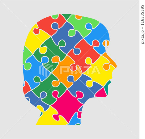 Woman head made puzzle pieces. Chess, chessboard 116535395