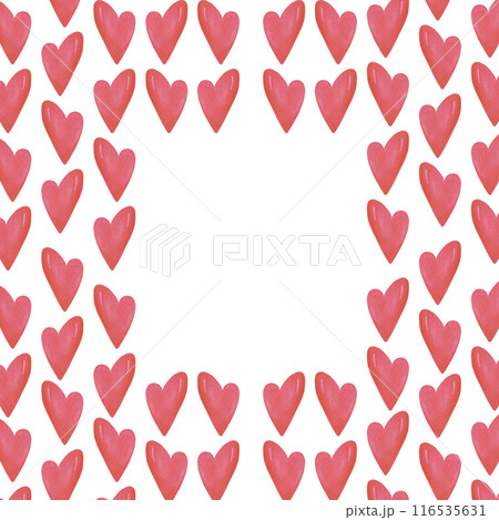 Hand drawn watercolor hearts frame border isolated on white background. Can be used for album, post card, scrapbook and other printed products. 116535631
