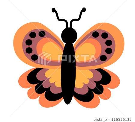 Orange Butterfly with abstract ornament design wings. Insect element. Vector illustration isolated on white background. Orange Butterfly with abstract ornament design wings. Insect element. Vector illustration isolated on white background. 116536133