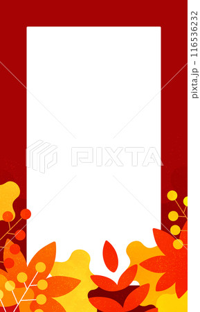 紅葉をイメージした赤い背景。秋のイラスト素材。スマホのバナーや背景に適した縦長のフレーム。 116536232