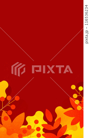 紅葉をイメージした赤い背景。秋のイラスト素材。スマホのバナーや背景に適した縦長のフレーム。 116536234