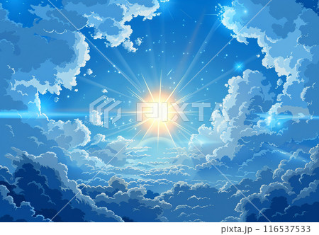 油絵　太陽と雲 油絵 太陽と雲 雲と青空と太陽[20007001541]の写真・イラスト素材｜アマナ