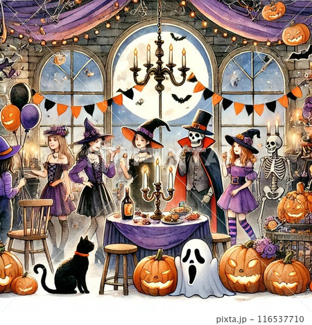 ハロウィンのかぼちゃと小さな魔女 116537710