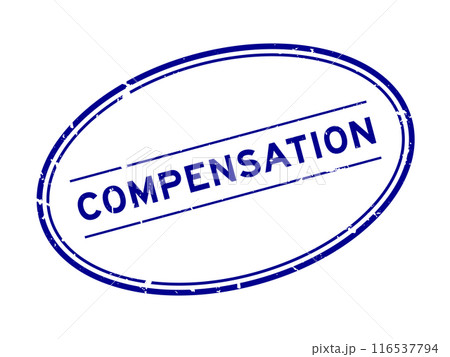 Grunge blue compensation word oval rubber stamp in white background 116537794