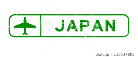 Grunge green japan word with plane icon square rubber seal stamp on white background Grunge green japan word with plane icon square rubber seal stamp on white background 116537805