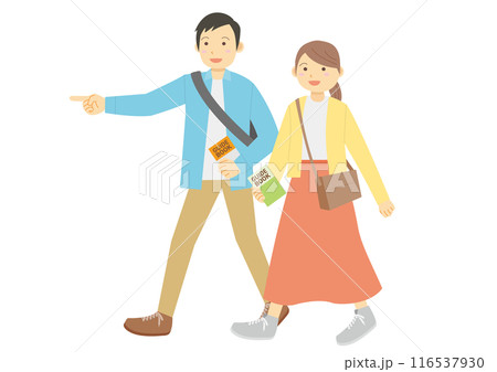 観光をする男女のイラストのイメージ 116537930