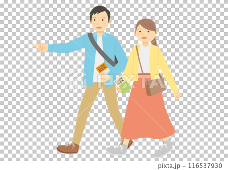 観光をする男女のイラストのイメージ 116537930