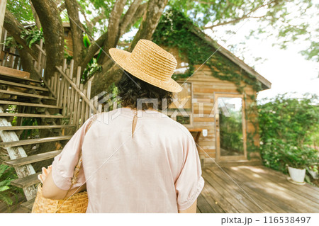 Back view of asian young woman traveller Back view of asian young woman traveller 116538497